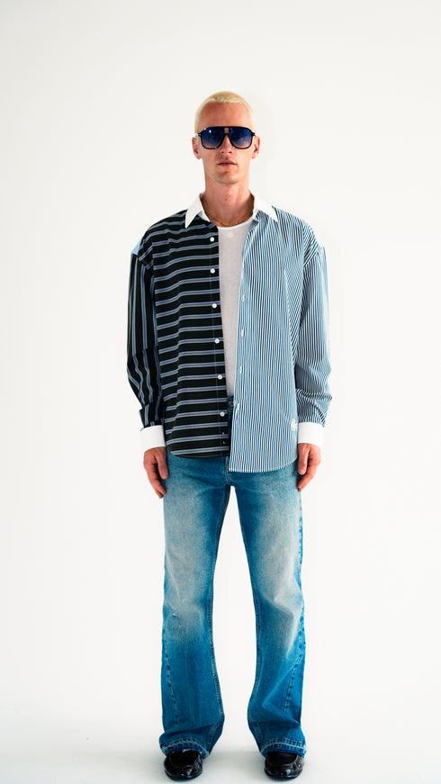 Asymmetric Pinstripe Shirt Blue