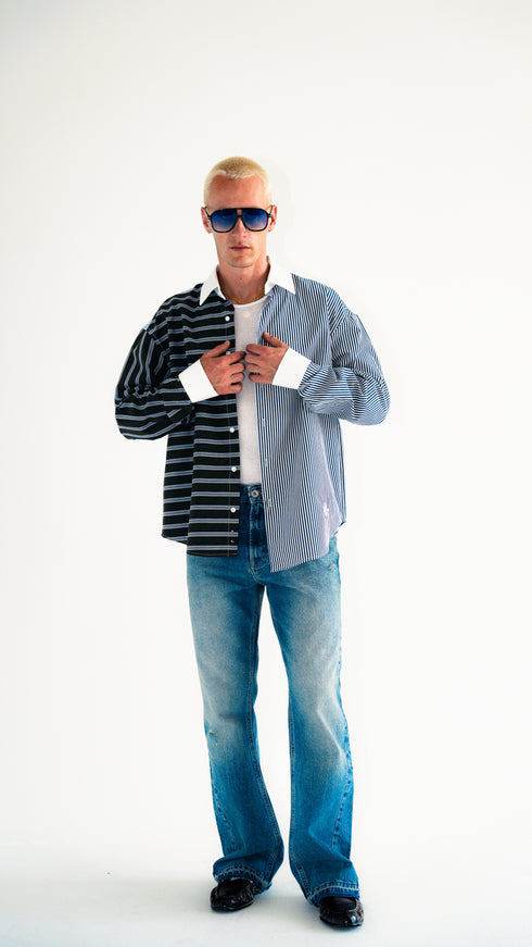 Asymmetric Pinstripe Shirt Blue