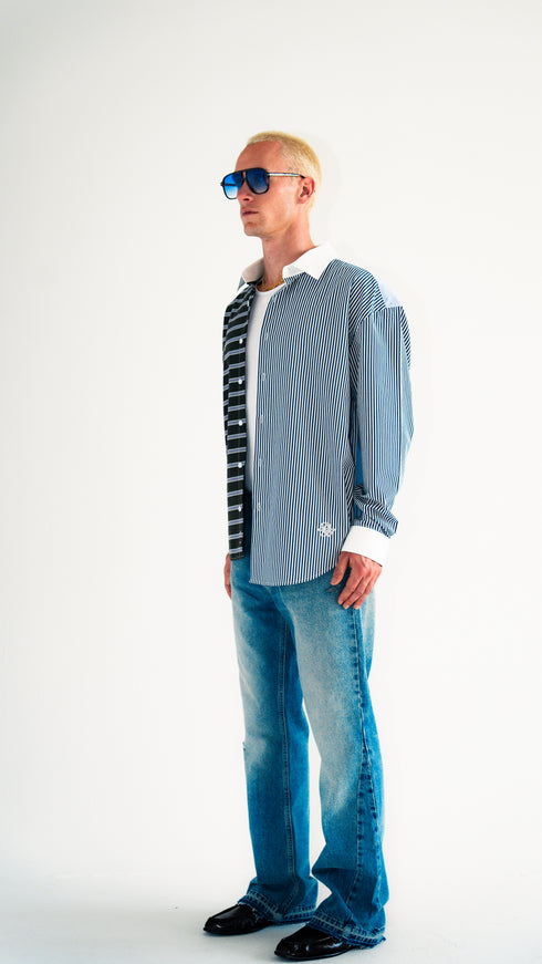 Asymmetric Pinstripe Shirt Blue