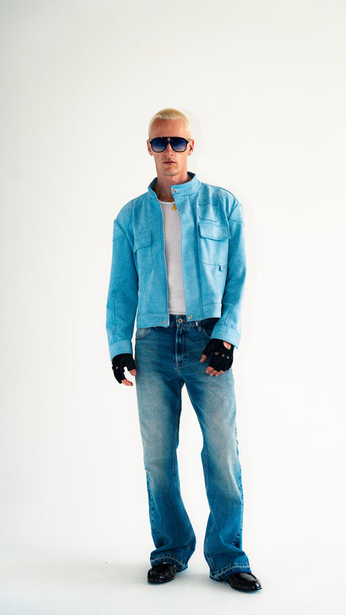 Suede Moto Jacket Carolina Blue