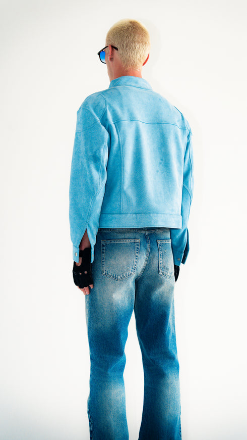 Suede Moto Jacket Carolina Blue