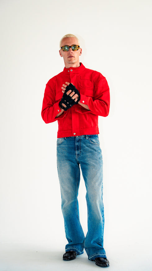 Suede Moto Jacket Red