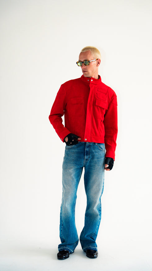 Suede Moto Jacket Red