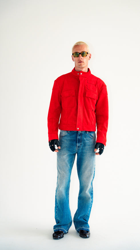Suede Moto Jacket Red