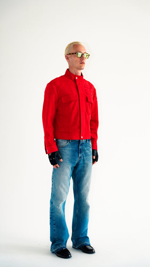 Suede Moto Jacket Red