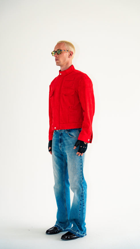 Suede Moto Jacket Red